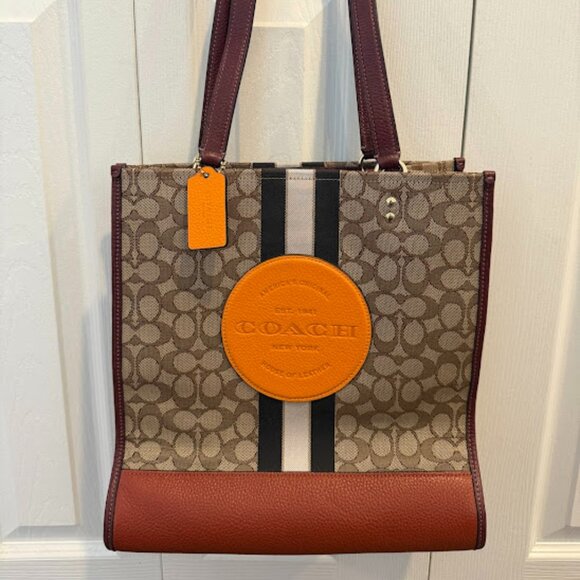 Coach Dempsey Tote Signature Jacquard with Strip and Orange tan Coach patch - Picture 1 of 6